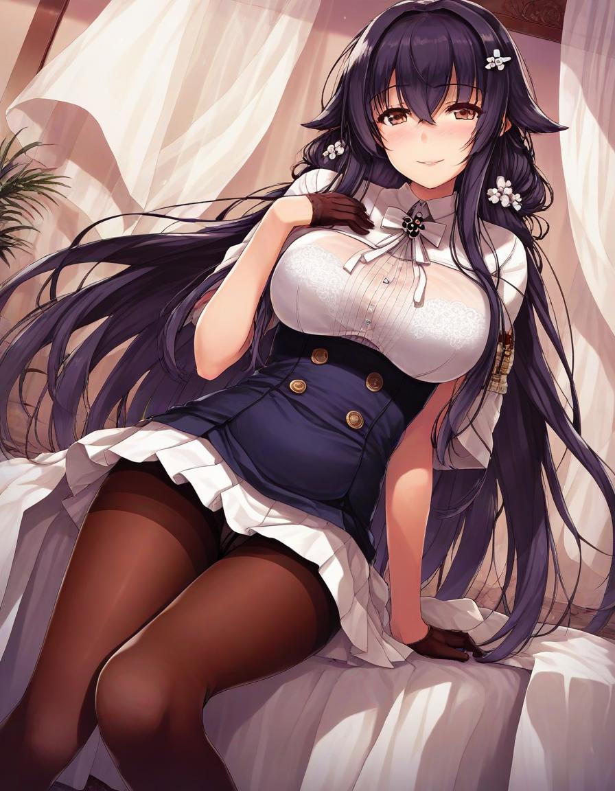 Anime girl with long black hair sitting on a bed - SeaArt AI