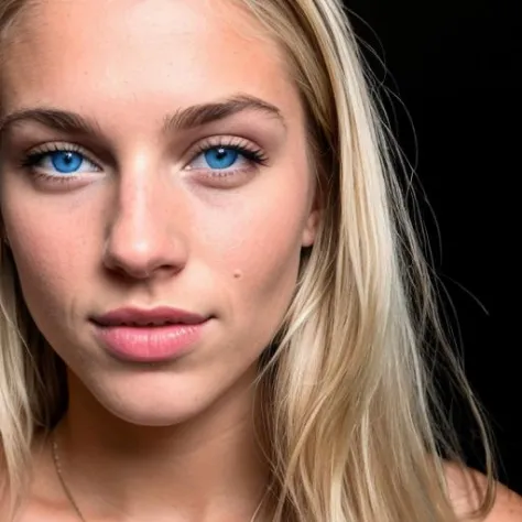RAW photo, (extreme close up:1.2) portrait photo of an 18yo blond woman with perfect face, perfect teeth, perfect blue eyes, long hair, bracelets, sweaty, lustful, erotic, sweaty, natural skin, shadow, darkness, dark room, photo taken with flash, nightclub...