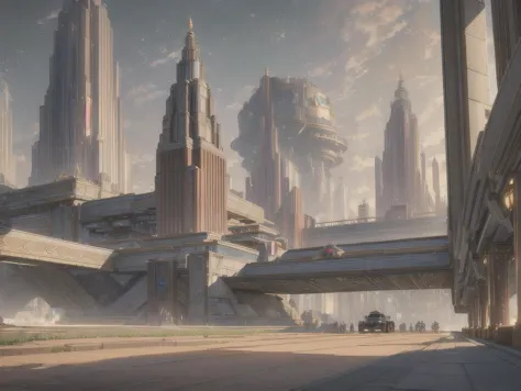 a close up of a futuristic city with a lot of tall buildings