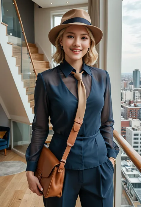 (medium full shot) of (elegant dapper young gentlewoman, average build, short blonde hair), korean, tan skin, light brown eyes, ...