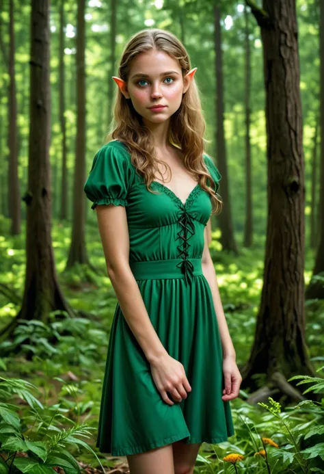 joven elfo lindo con vestido de bosque, Realista, fotografía, 
