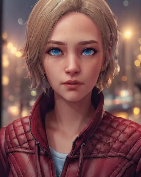 portrait photo of a woman, ((red jacket)), blonde short hair, sharp focus, starship background, background detailed, ((front facing)),  (long shot:1.5), ((light bokeh)), (depth of field:1.1), (masterpiece, ultra-detailed photograph 4k, professionally color graded), (realistic skin, realistic face skin, detailed face:1.2), (blue eyes:1.1), soft lighting, cinematic lighting,    
 <lyco:owstyle5:1> <lyco:Sarah S:.7>