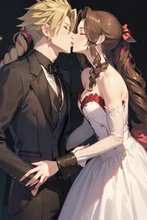 anime couple kissing in a wedding dress