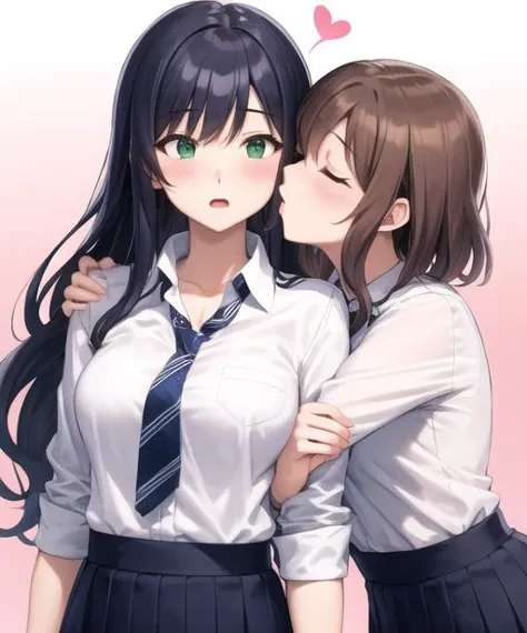 anime girl kissing another girl with a heart shaped balloon above her