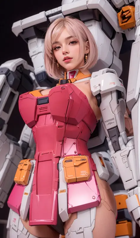 (masterpiece:1.2, best quality), extremely detailed, intricate, hyper detailed, woman, short hair, bob cut, gundam,