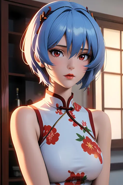 i want the whole image to be created in 3D anime style, 1girl, solo, breasts, looking at viewer, short hair, bangs, red eyes, dr...