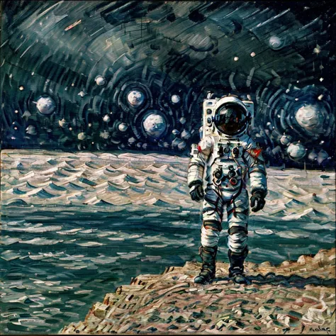 <lora:Monet V1:0.65> Monet V1, closeup of an astronaut in space