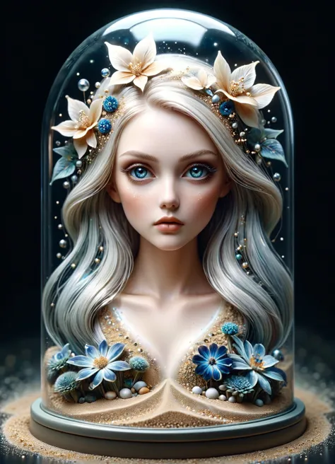 <lora:ral-ntrllscp:0.8> ral-ntrllscp botanic art, surrealism, miniature sand fairy girl sitting in a huge hourglass, patterns on...