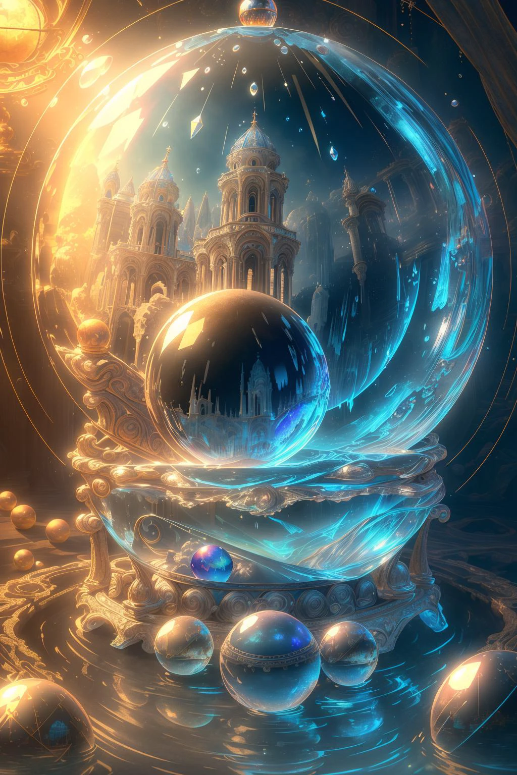 orb, crystal ball, (8k, RAW photo, best quality, masterpiece:1.2), (realistic, photo-realistic:1.37), octane render, ultra high res, ultra-detailed , professional lighting, photon mapping, radiosity, physically-based rendering, ue5, ((island sanctuary)), ((ancient fallen kingdom)), ((reflections in water)), ((raytracing)), ((drowned city))