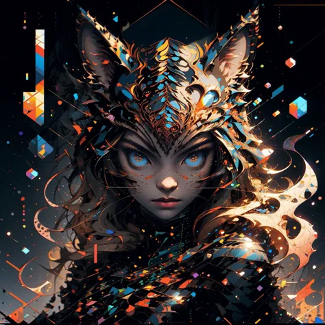 cat girl, tessellated,  topographic style, psychedelic, highly detailed, sharp focus, fractal, <lora:butterfly:0.6>, <lora:Fault_art:1>