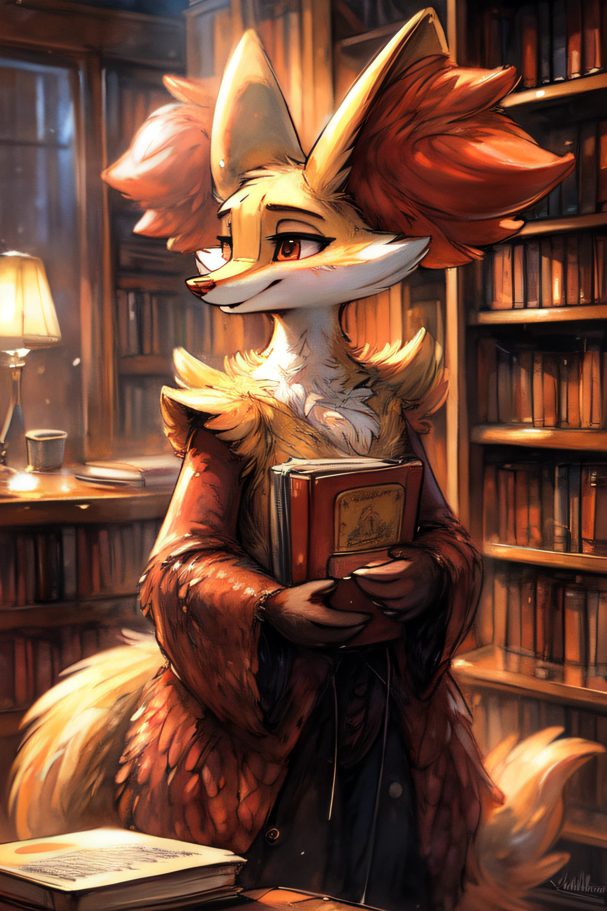 masterpiece, best quality,uploaded on e621, ((by Yurusa, by Childe Hassam, by Kenket, by Kyoto Animation)), sharp details, (best quality), dramatic lighting,
Woman, wide hips,
Thick
library,librarian,books
From the side,
FurryCore
Delphox