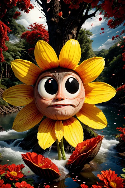 (best quality,masterpiece:1.2),(a flower with a face:1.2),(cute face, big eyes,detailed face, detailed eyes:1.2),(shtorm, waves,...