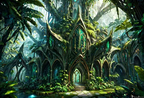 <lora:EnvyElvishArchitectureXL01:0.75> elvish architecture, fantasy, fantasy, Tropical Rainforest<lora:EnvyBetterHiresFixXL01:0:...