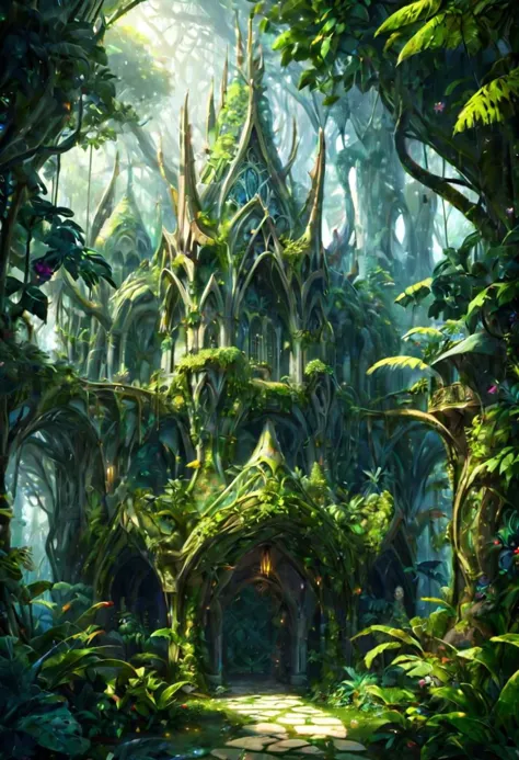 <lora:EnvyElvishArchitectureXL01:0.75> elvish architecture, fantasy, fantasy, Tropical Rainforest<lora:EnvyBetterHiresFixXL01:0:...