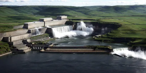 Waterfall, power station,<lora:hydropower station:0.5>