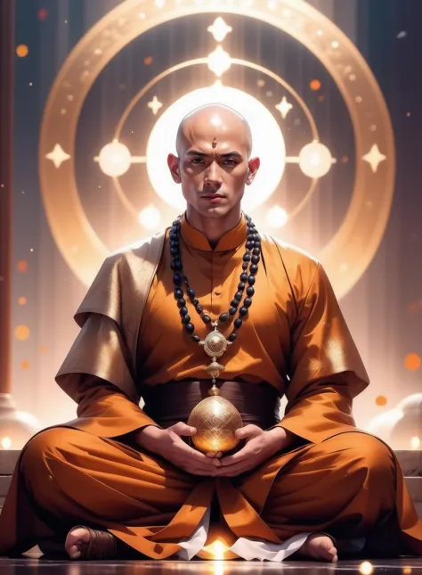(masterpiece, best quality:1.5)
mysterious, fantasy, 1 monk wearing a giant rosary on his chest, beautiful eyes, bald head, sitt...
