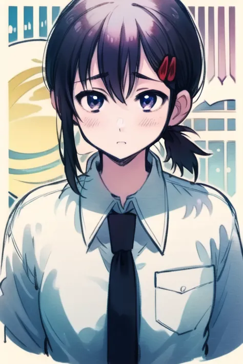 anime girl with ponytail in a white shirt and black tie