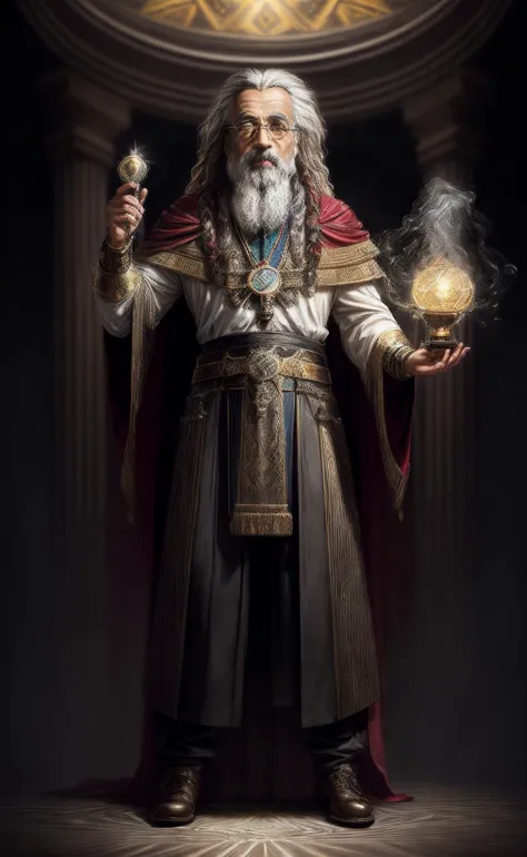 ((best quality)), ((masterpiece)), ((realistic)), (detailed), male Geriatric Stacked Middle Easterner Human (Illuminate Convection Whipping geyser Serendipity Zigzag lines Bose-Einstein Condensate magic:1.3) wearing Enigma Drape and Sorcerer's Trousers and Enigma Headband and Alchemist's Boots and Priest's Holy Relic Medallion and Enchanter's Runed Eyeglasses with Hipster Beard and Ruby red eyes and Wrinkles and Long textured comb-over hairstyle, Arcane Balance, Balanced posture, drawing from inner magic., Trust, ((masterpiece)), absurdres, HDR, <lora:add_detail:1>, <lora:LowRA:0.5>