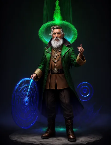 ((best quality)), ((masterpiece)), ((realistic)), (detailed), female male Leprechaun, mischievous, solitary,old men wearing green coats and buckled shoes, 3-4 feet tall, crafty and elusive, fantasy, Geriatric Petite, Polynesian, Emerald eyes, Birthmarks, Classic side-swept hairstyle hair, Admiration,, Standing with arms raised, palms open, invoking mystical beings, Crystal Wings Occultist, (Serendipity,geyser,Cobalt ,Vertical lines,Spiral lines,Supersolid,Convection magic:1.3) Invisibility and Concealment , ((masterpiece)), absurdres, HDR, <lora:add_detail:1>, <lora:LowRA:0.5>