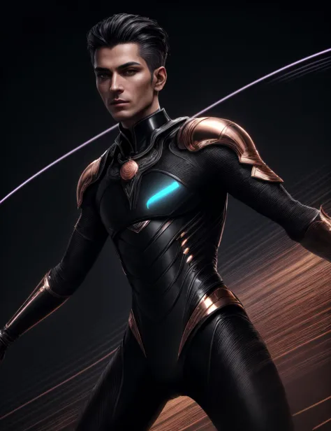 ((best quality)), ((masterpiece)), ((realistic)), (detailed), male android, Human-like appearance, Anthropomorphic design, Synthetic skin and hair, Futuristic and sleek aesthetics, Elegance and sophistication in design, Enhanced with advanced technology, sci-fi, Geriatric Chiseled, Indigenous peoples of the America, Black eyes, , Short crop hair, Delight,, Summoning Stance, Arms raised, calling upon mystical forces,  wearing  Seer's Vestments , , ,  and and Stun (Wave propagation,Translation,Crescent ,Whipping,Time paradoxes,Wavy lines,Zigzag lines,RoseGold  magic:1.3), ((masterpiece)), absurdres, HDR, <lora:add_detail:1>, <lora:LowRA:0.5>