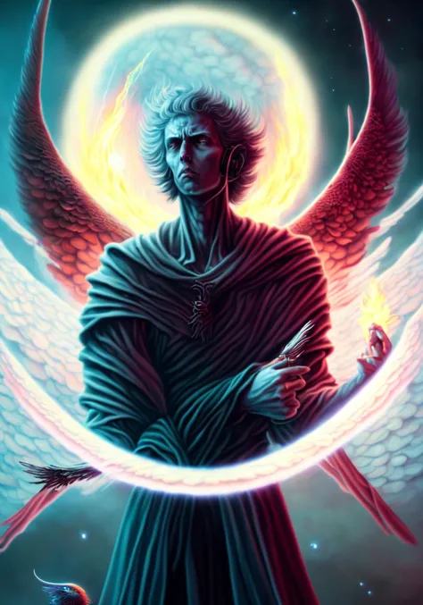 textless, best quality, War in Heaven (serphm:1.3) Archangel Holding Flaming Weapon, battling demons in another world, ggffff666666