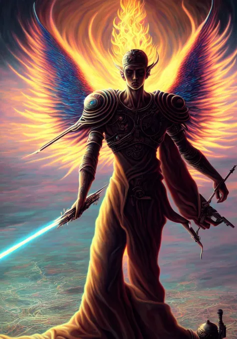 textless, best quality, War in Heaven (serphm:1.3) Archangel Holding Flaming Weapon, battling demons in another world, ggffff666666