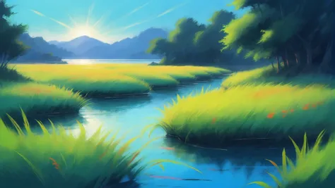 oil pastel chalk sketch, anime style, (soft digital painting:2.2), seagrass bed<lora:envystarlightvibrantimpressionism01b:0.5><l...