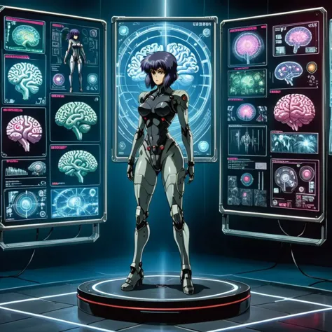 masterpiece, (best quality), highly detailed, ultra-detailed, anime,
display stand for a Kusanagi Motoko with details of brain,
...
