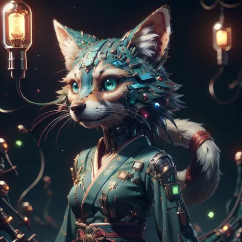 a close up of a cat with a costume and a lantern