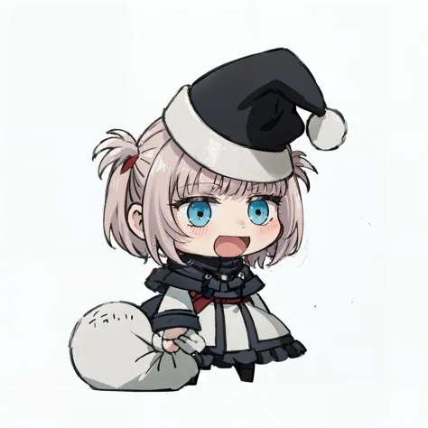 <lora:chara_YofukashiNoUta_NanakusaNazusa_v3:0.8> nanakusa nazuna <lora:padoru_meme:0.8> padoru meme, holding sack,chibi,:d,santa hat