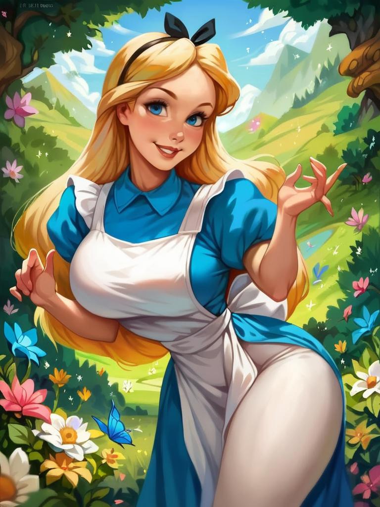 Masterpiece, 1girl, solo, make her a sexy Alice in Wonderland with blonde  hair - SeaArt AI