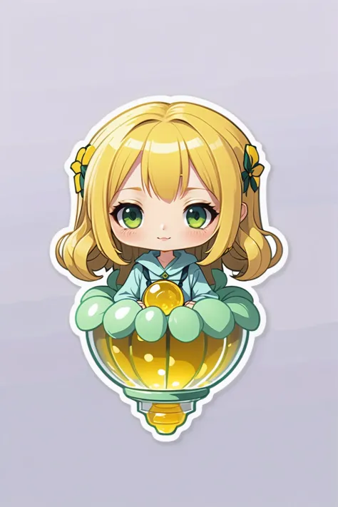 a close up of a sticker of a girl holding a glass