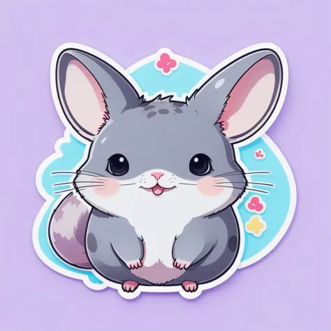 a close up of a sticker of a small gray and white chinie