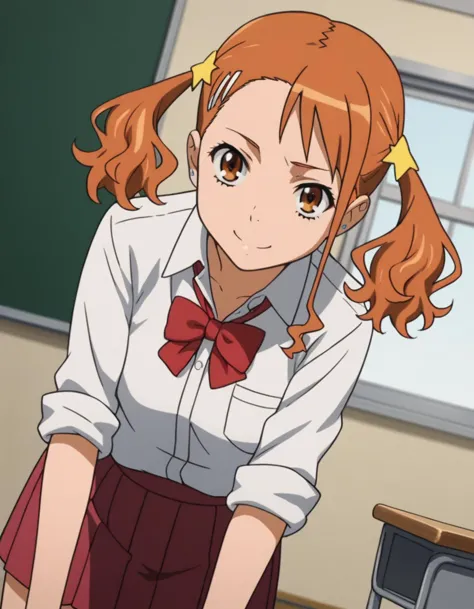 anime girl in a school uniform standing in front of a blackboard