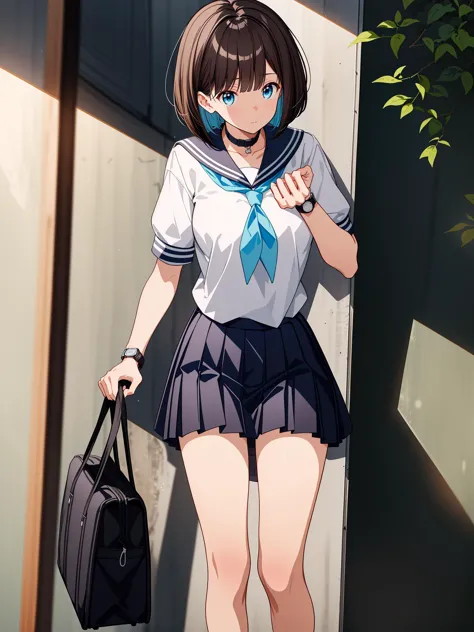 anime girl in a short skirt and a white shirt with a blue tie