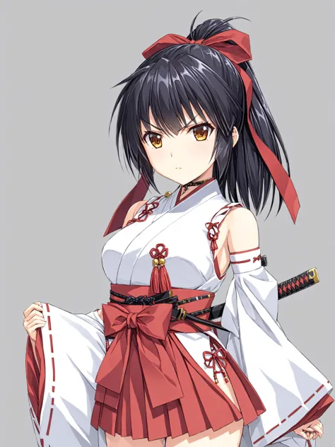 anime girl in a white and red outfit holding a sword