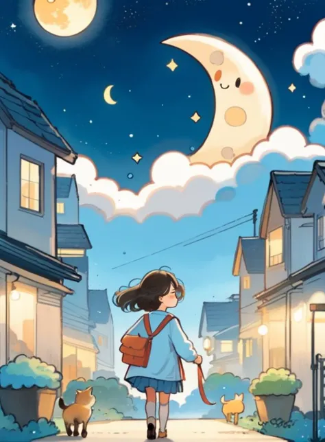 cute comic, 1girl, walking, cloud, moon
 <lora:sdxl_cute_social_comic-000002:0.65>