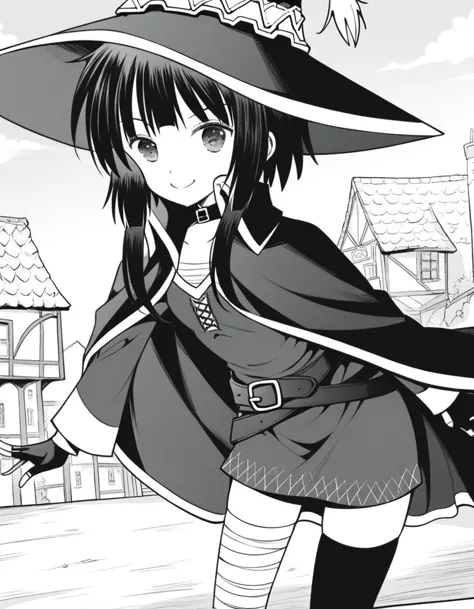 anime girl in a witch costume with a black hat and a black cape