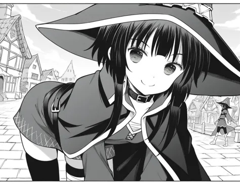 a cartoon picture of a woman in a witch hat and a black and white picture