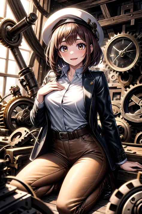 (masterpiece, best quality, detailed), 1girl, solo, looking at viewer, ochako uraraka, brown hair,brown eyes, short hair,
fedora...