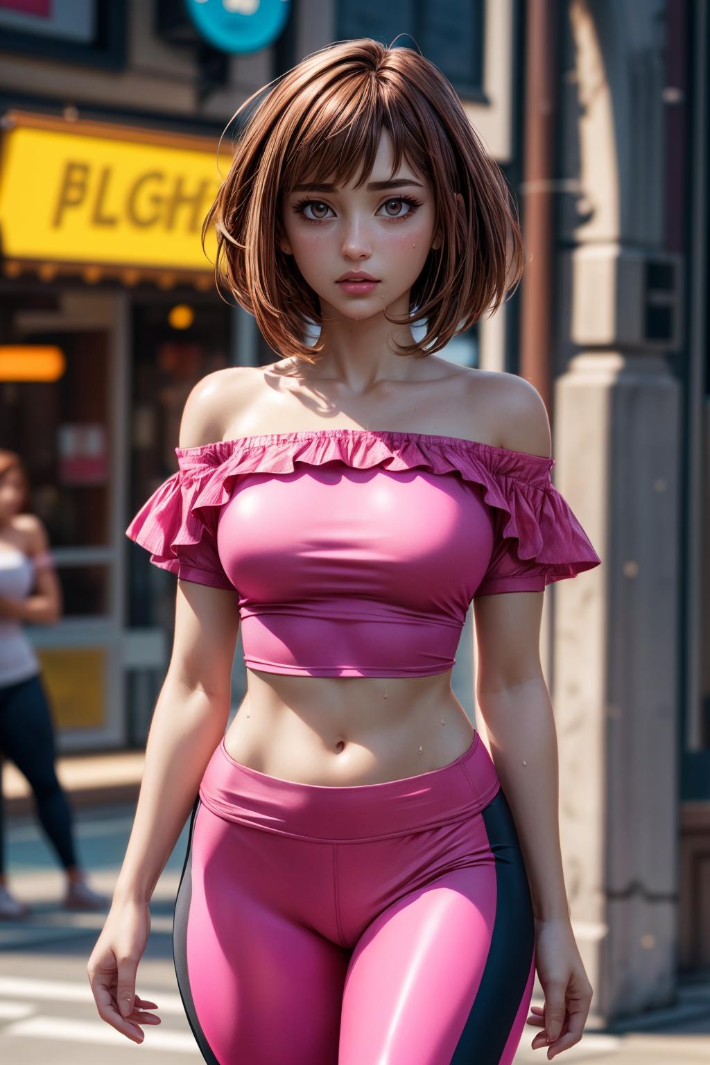 Anime girl in a pink bikini posing in a alley - SeaArt AI