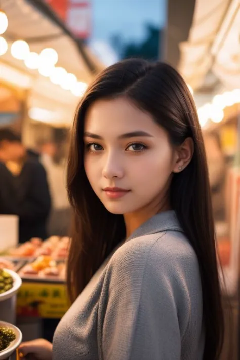 beautiful young girl 20_year_old, outdoors, standing, ((night market)), photo shoot, close-up, matching outfit,
natural lighting...