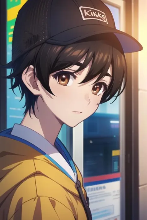 masterpiece, best quality, game cg, 1boy, solo, male focus, looking at viewer, , , <lora:haruki_kitahara:0.68>, haruki_kitahara, black hair, brown eyes, , trucker hat, , 12k resolution