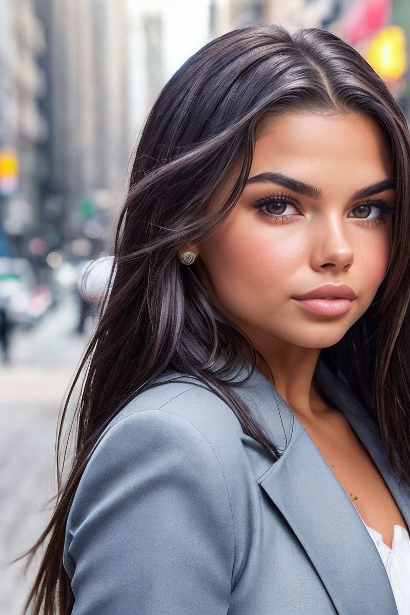 A close up of a woman in a suit posing for a picture - SeaArt AI