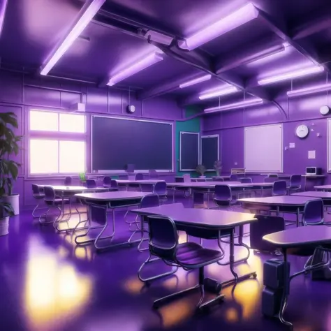 <lora:retrofuturism_interior_design_ofn_0.1:1>,  retrofuturism interior design,
shimmery purple color scheme
, 
 
Classroom - A ...