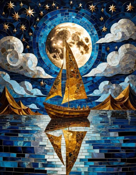 Illuminated ("The moon, a silver boat, sails through the sea of stars, painting dreams on the night sky.":1.2) , Suffering, hill...