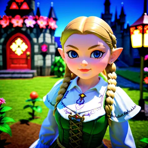 (Meilleure qualité, chef-d&#39;œuvre, visage parfait), (Fermer, tir de cow-boy:0.7), (29 ans.ô femme:1.1), (Zelda:1.1) marchant à travers le jardin d'Hyrule, robe royale de fantasy médiévale, venteux, Centre de la Ville, château d&#39;Hyrule, legend of Zelda, (sourire heureux:0.9), détails complexes, (hyper réalisme, Lumière douce, lumière dramatique, POINTU, HDR) Canon EOS 1200p, néon, Lumière noire, Reflex numérique, maxime, selfie, affiche, couleurs pastel, Rudy Giger, Éclairage cinématographique, 3D, Effrayant, thème maléfique, éthéré, Floral, fantôme, gothique, paranormal, Romantique, onde de vapeur, la renaissance d&#39;Harlem, architecture à baie et pignon, tenue decora kei, blonde idiote, style carnaval, liquide rouge, sinistre, Antéchrist, arrière-plan de la carte mère flou, corde, redrum
 chibi,3D