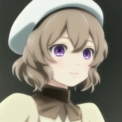 岩永琴子, ショートヘア, 白いベレー帽, 茶髪, 紫色の目