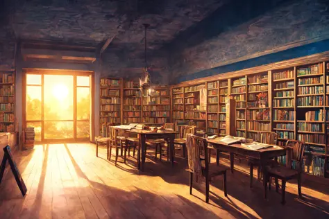 (masterpiece), (best illustration), anime background, indoor library, ring lighting , rim lighting, cinematic, paper falling, (e...