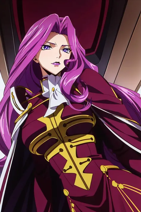 <lora:ANIME_CodeGeass_CorneliaLiBritannia_v10:0.8>cornelia_li_britannia, 1girl, purple eyes, purple hair, long flowing hair, breast, royal outfit, looking down, from below, 64K, f1.2, 800mm, UHD, dynamic lighting